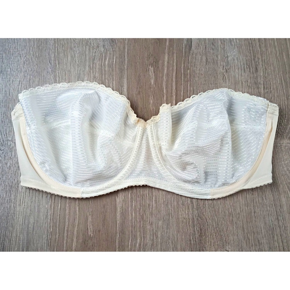 Vintage Strapless Bra 42D Ivory Underwire Sheer Lace USA Unlined